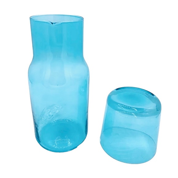 2 Jonathan Adler BIBA Tumble Up Water Bedside Carafe Set Blue Glass FabFitFun - Picture 7 of 13